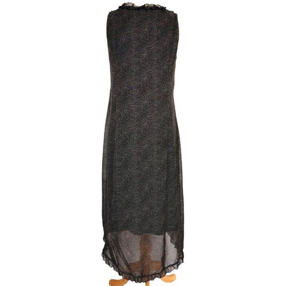 Mary McFadden Collection Sz 14 Mini Dot Ruffled Slip Dress Black & White BoHo - Picture 4 of 7